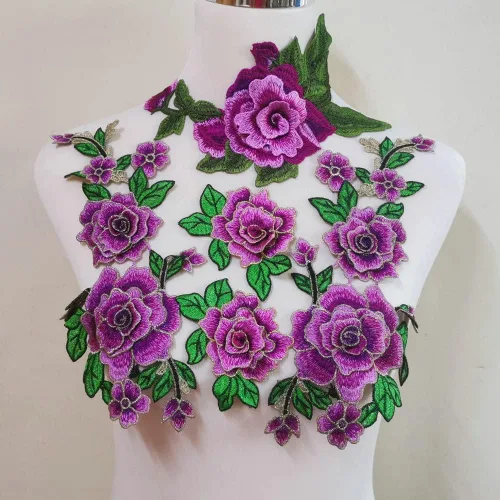 Miniatura 5 de 4 piezas de bordado de flores rosas para coser en parche vestido sombrero bolsa jeans apliques manualidades accesorios de ropa DIY (rojo rosa)