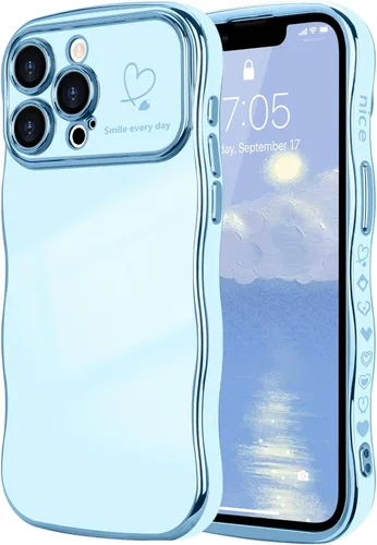 LCHULLE Funda para iPhone 12 Pro para mujeres y niñas, lindo marco ondulado con forma rizada con patrón de corazón de amor, cubierta de protección