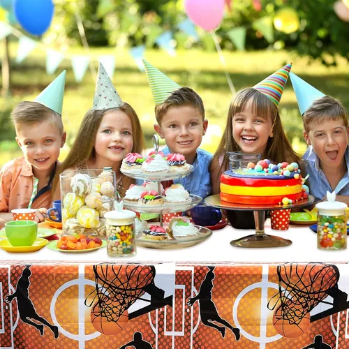 Miniatura 5 de Tatuo Paquete de 1 mantel rectangular desechable de plástico para baloncesto, impermeable, para decoración de fiestas de cumpleaños, día de juego