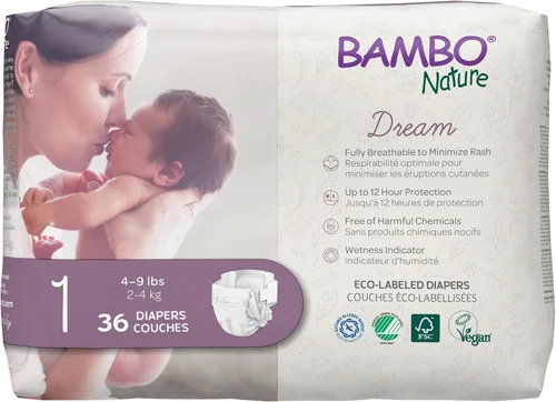 Miniatura 19 de Bambo Nature Pañales hipoalergénicos Dream Baby, pañales sostenibles con etiqueta ecológica de primera calidad, protección mejorada contra fugas