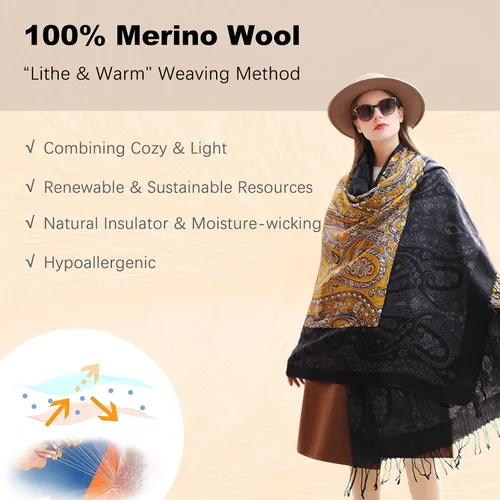 Miniatura 285 de DANA XU Manta de pashmina extragrande 100% de lana merina, bufanda de viaje, bufanda de cachemira para mujer, otoño e invierno, chal de gran