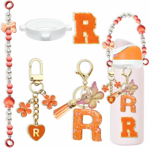 Miniatura 33 de Lindo Juego de Dijes de Letras para Botella de Agua Owala de 24oz, 32oz, 40oz, Owala Kids y Vaso de Café, FreeSip – Incluye Correa con Asa, para Rosa