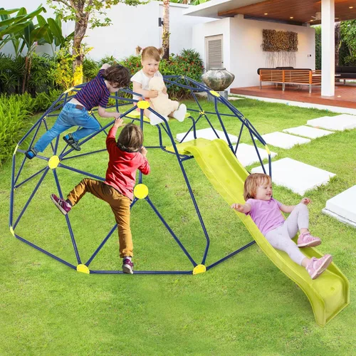 Miniatura 9 de HONEY JOY Cúpula de escalada con tobogán ondulado, barra de mono de gimnasio de la selva de 13.3 pies para patio trasero, juguetes de escalada al