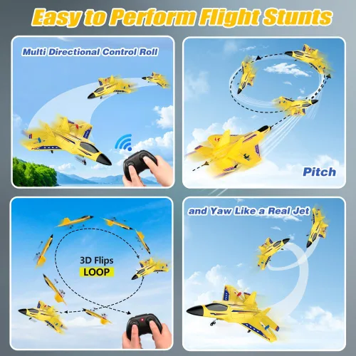 Miniatura 4 de Fremego Avión RC F22 de 2.4GHz con Control Remoto con Estabilizador Giroscópico, Luces LED y Baterías Duales, Planeador RC de Vuelo Fácil