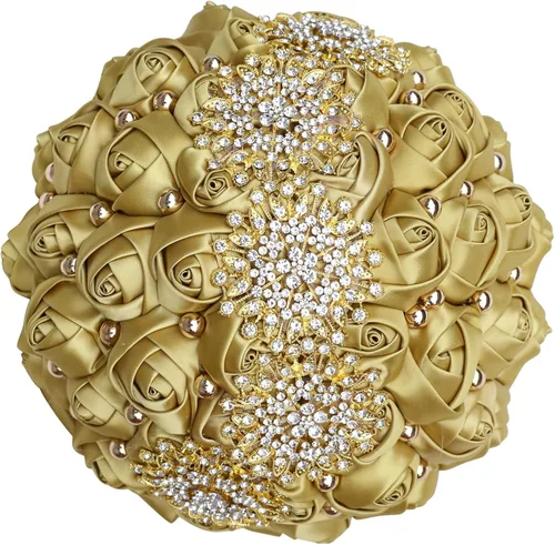 Miniatura 11 de XINNI Ramo de boda nupcial hecho a mano novia dama de honor satén rosa ramo de flores con diamantes de imitación perla encaje decoración de boda