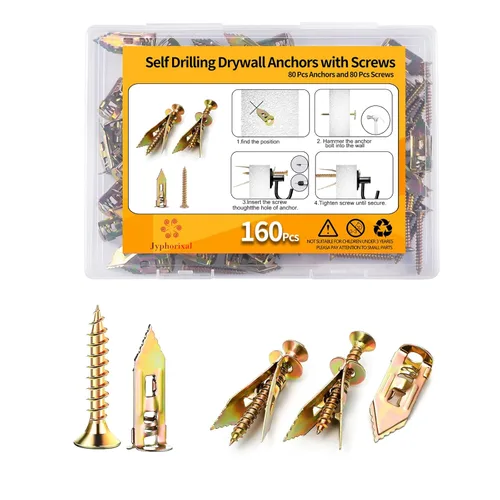 Jyphorixal Kit de 160 piezas de anclajes autoperforantes para paneles de yeso con tornillos, 80 anclajes para chapa (0.47X1.18 pulgadas) y 80