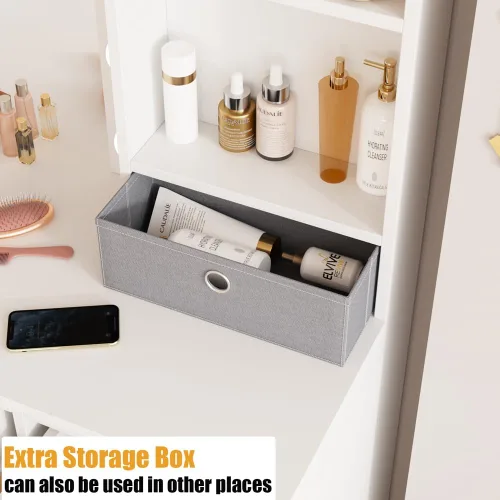 Miniatura 6 de Fameill Tocador de maquillaje con luces, escritorio de tocador de 37 pulgadas con espejo y luces, 4 cajones, 3 modos de iluminación, brillo