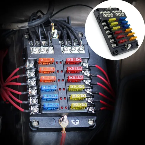 Miniatura 8 de Caja de bloque de fusibles de 12 vías y 12 voltios, panel de fusibles impermeable para barco con indicador de advertencia LED, 12 circuitos con hoja
