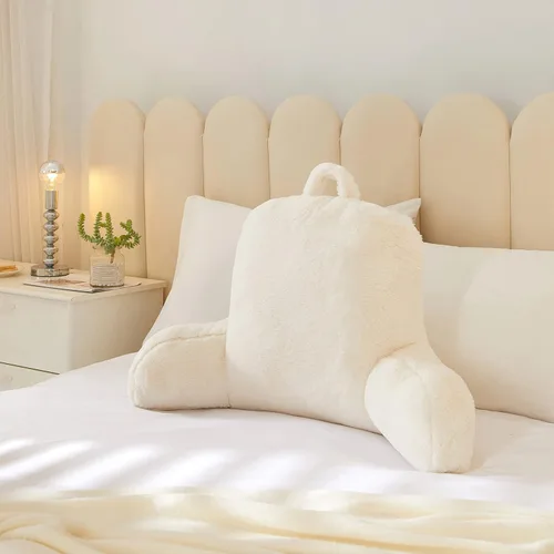 Miniatura 13 de Urban Lifestyle Almohada decorativa y de apoyo para cama de lectura, pelo largo ultra suave, de pelo sintético, reverso a tela de visón, color negro