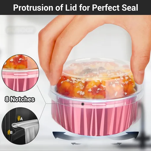 Miniatura 4 de EUSOAR Moldes de aluminio para magdalenas de varios colores, moldes de aluminio de 5 onzas para hornear, recipientes de postre con tapas, tazas de 5