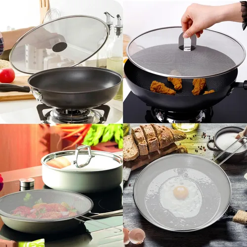 Miniatura 7 de Pantalla contra salpicaduras para cocinar, protector de salpicaduras de grasa de acero inoxidable para sartén, sin desorden de aceite de cocina, sin