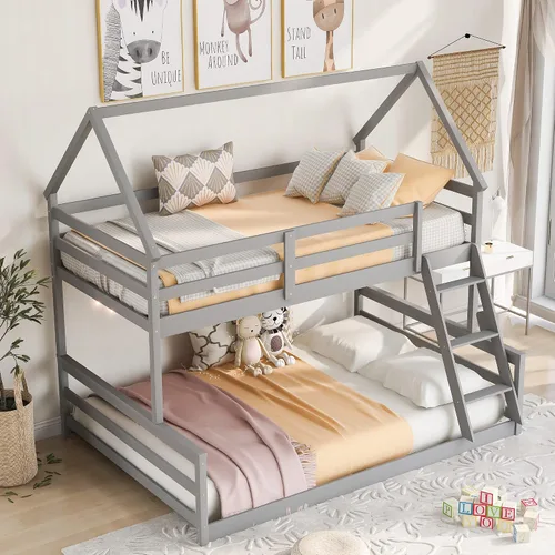 Miniatura 13 de Merax Litera Montessori de madera con escalera individual sobre individual, litera baja para niños, niñas, ahorro de espacio, no necesita somier