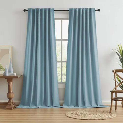 Miniatura 38 de Paneles de cortinas de ventana 100% opacas, con trabillas traseras, bolsillo para barra, gancho, cinturón, aspecto plisado, cortinas para sistema