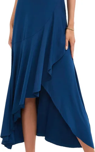 Miniatura 5 de MAGIARTE Vestido largo de manga corta con volantes y cuello en V profundo para mujer