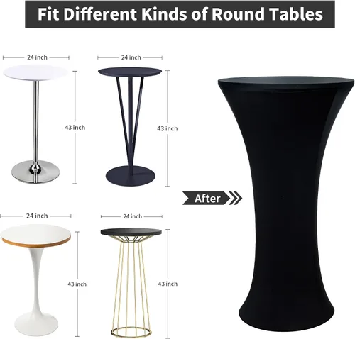 Miniatura 4 de Wolkemer 4 piezas manteles redondos negros de 24x43 pulgadas ajustados elásticos para mesa de cóctel highboy para banquete bar fiesta pub boda