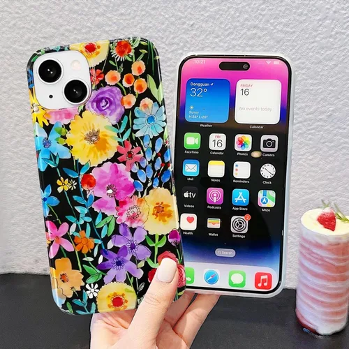 Miniatura 4 de J.west Bonita funda de teléfono para iPhone 13, diseño estético floral de acuarela, funda delgada y suave de TPU para mujer, antiarañazos, a prueba