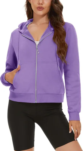 Miniatura 2 de MAGCOMSEN Sudadera corta con capucha para mujer, forro polar, con cremallera completa, con bolsillos
