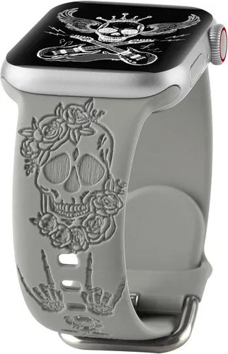 Miniatura 13 de Correa de silicona con grabado floral de Halloween, compatible con Apple Watch 38 40 1.614 in 42 44 46 1.929 in, para mujeres y hombres, correa