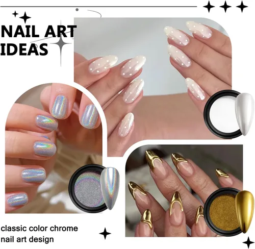Miniatura 5 de Kit de polvo de uñas cromado, 10 colores dorado, plateado, bronce, efecto espejo metálico, polvo cromado con gel de escultura 3D de 0.35 oz (10 g)