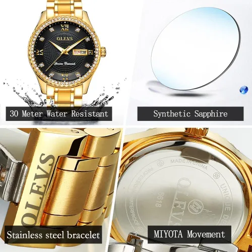 Miniatura 54 de OLEVS - Relojes de diamantes para hombres, relojes de vestir a prueba de agua, relojes analógicos de cuarzo de lujo con calendario de fecha y correa
