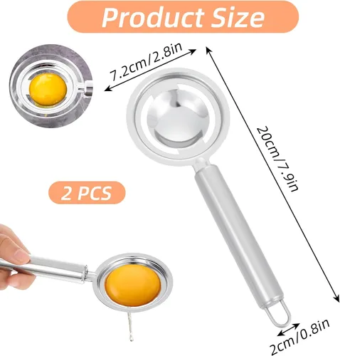 Miniatura 2 de Separador de yema de huevo, 2 unidades, separador de huevos para huevos crudos, herramienta de acero inoxidable, huevos blancos para cocinar