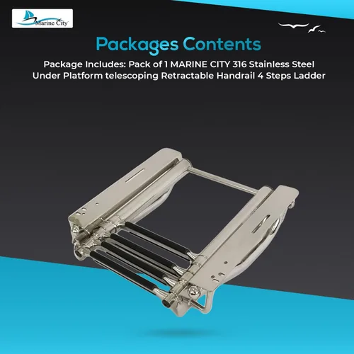 Miniatura 7 de MARINE CITY Escalera telescópica para barco de 3 escalones debajo de la plataforma con pasamanos retráctiles, acero inoxidable 316, resistente al