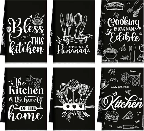 Miniatura 19 de Bencailor Juego de 6 Paños de Cocina de Plátanos Negros y Blancos Decorativos Toallas de Mano para Platos Absorbentes de Secado Rápido Toallas de Té