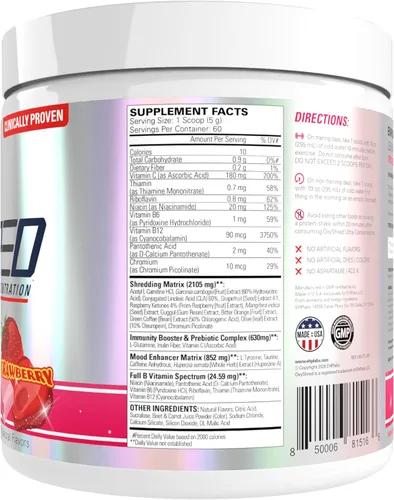 Miniatura 7 de EHP Labs OxyShred Polvo de Pre Entrenamiento - Polvo de preentrenamiento con L Glutamina y Acetil L Carnitina, Bebida Energizante - Cosmic Blast, 60