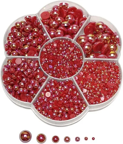 Miniatura 5 de Chenkou Craft - 1 caja con 3000 mitades de perlas, cuentas circulares con inferior plano, gemas sueltas Media bola fucsia oscura