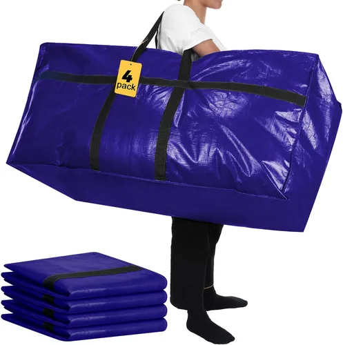 Miniatura 23 de 4 Piezas Bolsas de Mudanza Grandes con Cremallera y Asas Bolsas de Lona Tipo Duffle Plegables de Almacenamiento Extra Resistentes Extra Grandes