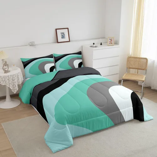 Miniatura 2 de Juego de edredón de remolinos azul real, negro y gris, juego de ropa de cama moderno con diseño de remolinos para niños, adolescentes, niños