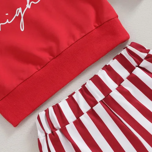 Miniatura 4 de Kupretty Ropa de otoño e invierno para bebé niña, sudadera con cuello redondo y pantalones acampanados a rayas, conjunto de trajes de Navidad