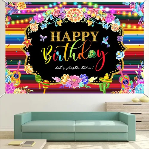 Miniatura 5 de Fondo de fotografía de fondo de fiesta mexicana para fiesta de cumpleaños feliz cumpleaños suministros de fiesta carnaval banderas coloridas banner