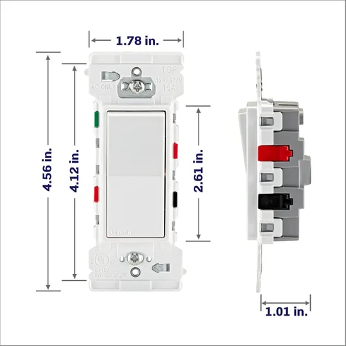 Miniatura 5 de Leviton Lever Edge - Interruptor basculante de 3 vías de 15 amperios, E5603-SW, color blanco
