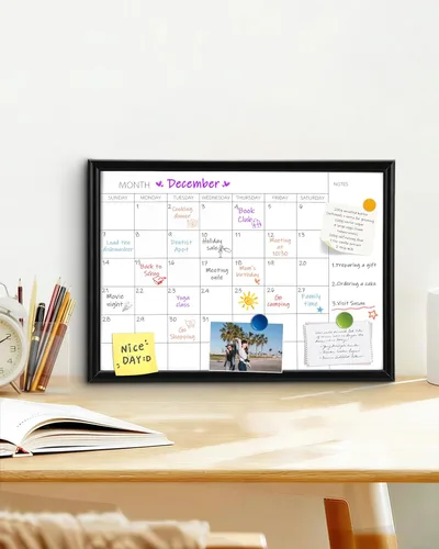 Miniatura 6 de TORASO Pizarra blanca de borrado en seco y calendario mensual, pizarra blanca magnética para pared, oficina, escuela, hogar, tablero colgante