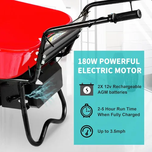 Miniatura 2 de Carretilla eléctrica, 24 V CC 180 W AGM Batería 330 lbs (150 kg) Capacidad máxima Barril Dump Material Debris Hauler Rojo