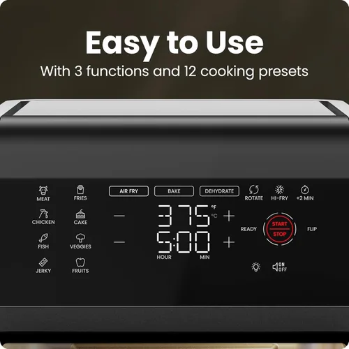 Miniatura 5 de Chefman Horno freidora de aire 5 en 1 de 12 cuartos de galón con temporizador digital, pantalla táctil y 12 ajustes preestablecidos, horno