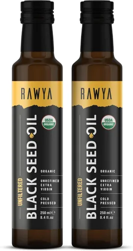 RAWYA Aceite de semilla negra – Nigella sativa orgánica prensada en frío – Origen turco – USDA Orgánico – Suplemento natural – Aceite de semilla de