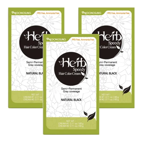 Miniatura 11 de Dongsung Herb Speedy Color Cream (marrón oscuro, paquete de 3) – Tinte vegano de hierbas coreanas, sin PPD, sin amoníaco, hipoalergénico – 100%