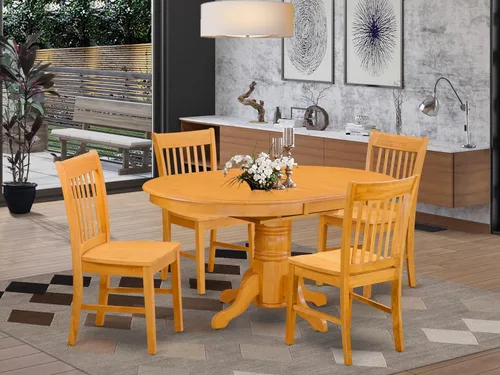 Miniatura 2 de East West Furniture AVNO5-OAK-W - Juego de comedor de 5 piezas para 4 personas, incluye una mesa de comedor ovalada con hojas de mariposa y 4 sillas