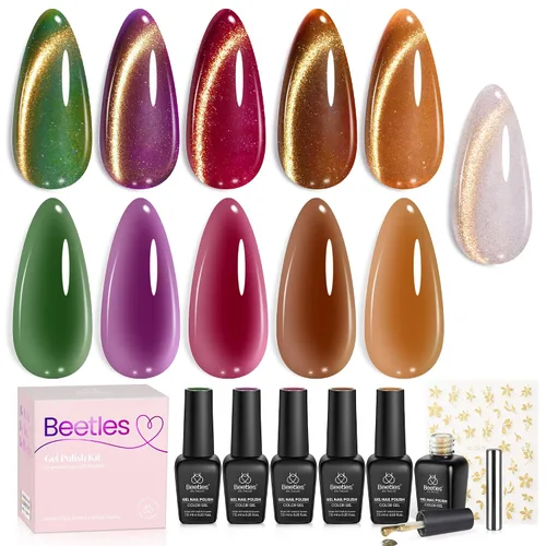 Miniatura 16 de Beetles - Juego Carnival Evergreen de 6 esmaltes de uñas de gel con purpurina, kit de 6 piezas con lámpara de remojo, aguacate, diseño de arte