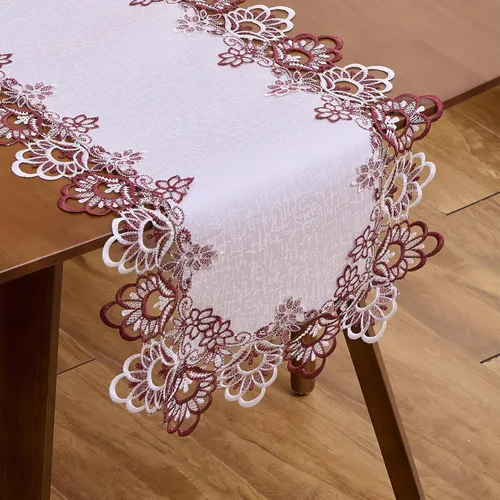 Miniatura 9 de Camino de mesa de lino de encaje rojo oscuro blanco de 36 pulgadas de largo, bufanda de aparador claret, decoración de mesa para Navidad, cocina