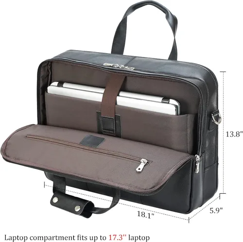 Miniatura 6 de Polare - Maletín de cuero de grano completo XL de 18 pulgadas para hombres, maletín de viaje de negocios, bolsa de mensajero para portátil de 17.3