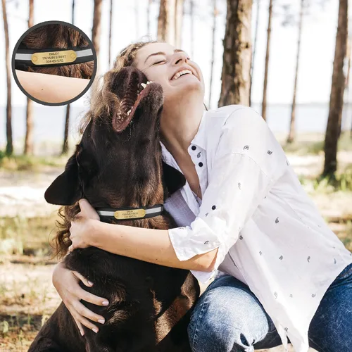 Miniatura 3 de Regal Dog Products Collar de perro reflectante negro pequeño con placa de nombre grabada personalizada y anillo central resistente Collares