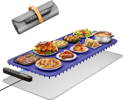 Tapete de calentamiento para alimentos, (XXL, 35 x 16 pulgadas), bandejas eléctricas de calentamiento, tapete de calentamiento de grafeno mejorado