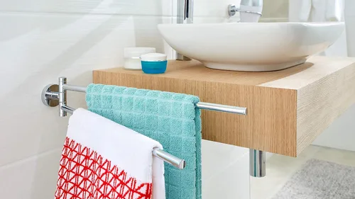 Miniatura 5 de tesa SMOOZ - Toallero con brazo oscilante – Toallero de dos brazos sin taladro, metal cromado e inoxidable para el baño con brazos giratorios