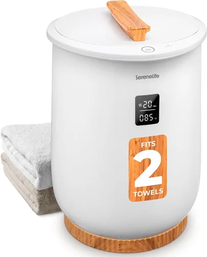 SereneLife - Calentador de toalla con pantalla digital en cubo; calentador de toallas grande de color blanco para spa y baño, regalos de calentador