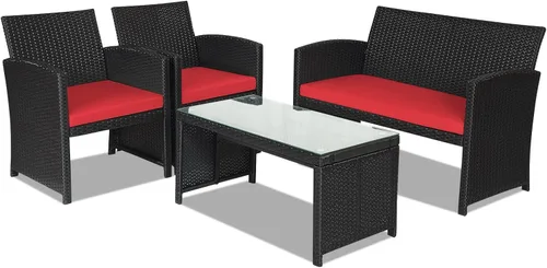 DORTALA Juego de muebles de mimbre para patio de 4 piezas, sofás de ratán para exteriores con juegos de bistró con mesa auxiliar para patio, balcón,