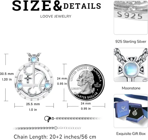 Miniatura 45 de Collar de pentagrama de plata de ley con triple luna, diosa celta, nudo celta, nudo de brujas, Ankh, sol y luna, Hécate, lilith, Santa Muerte