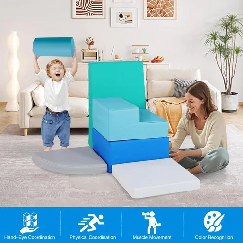 Miniatura 6 de 6 piezas de juguetes blandos de cuero PU para escalar para bebés - Bloques de espuma para escalar para niños pequeños en interiores - Juego